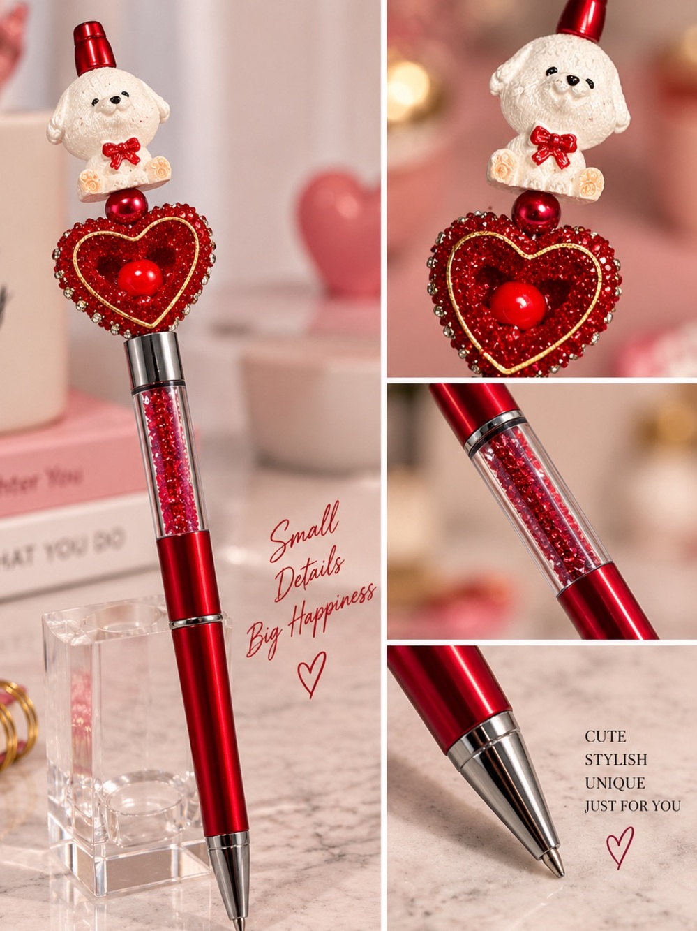 Red Heart Puppy Decorative Ballpoint Pen - NEW